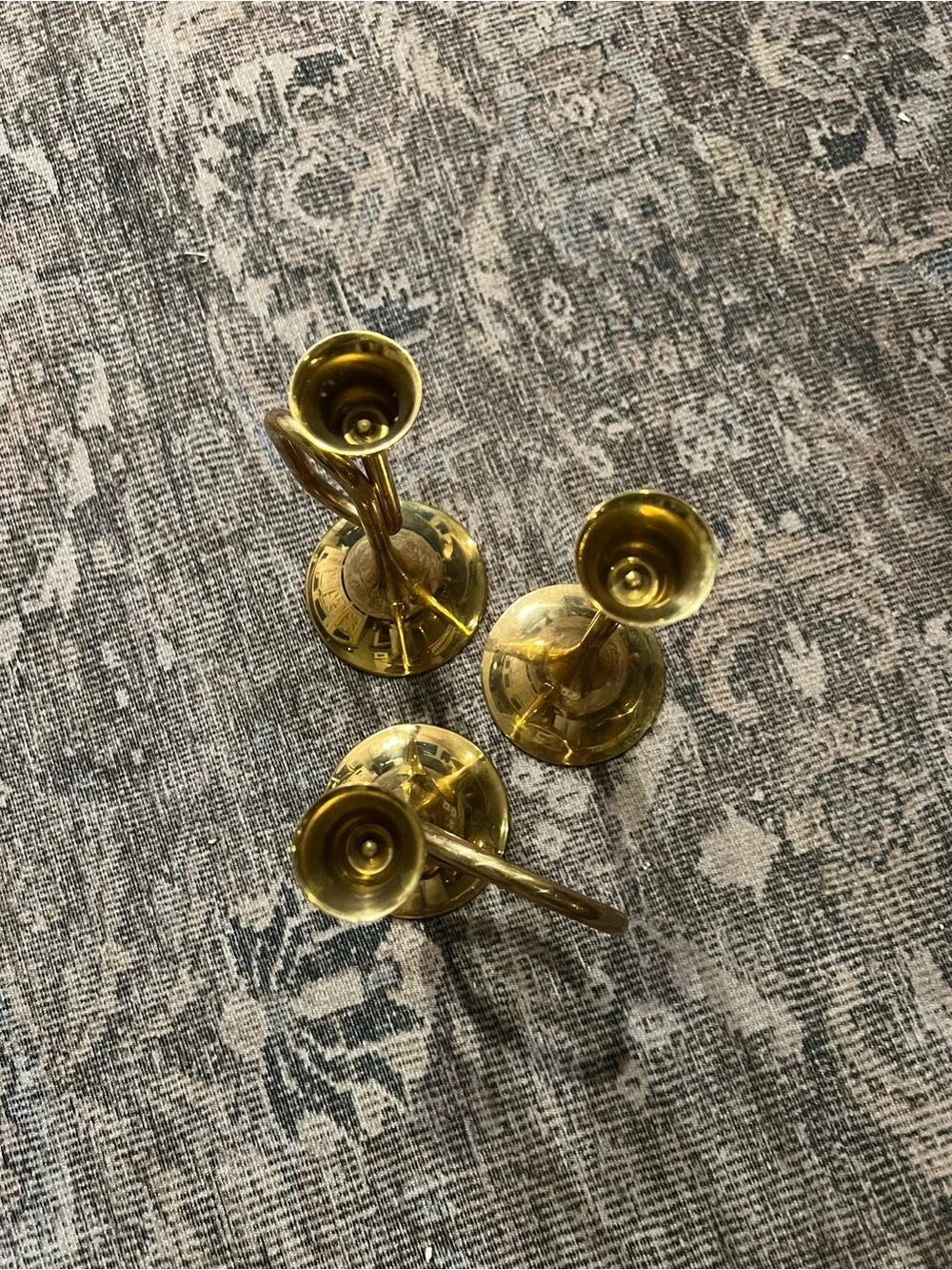Vintage Silvestri Brass Bugle Horn Candlestick Holders Set of 3